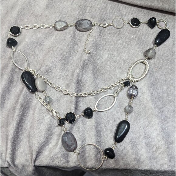 Black And Grey Beaded Layered Chain Necklace - Picture 5 of 5